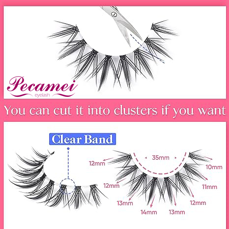 Pecamei Manga Lashes Natural Look False Eyelashes Wispy Clear Band Fake Lashes Asian Korean Cosplay Lashes Faux Mink Lashes Pack 6 Pairs  