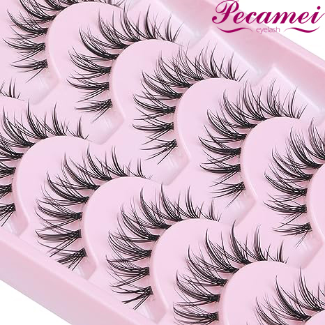 Pecamei Manga Lashes Natural Look False Eyelashes Wispy Clear Band Fake Lashes Asian Korean Cosplay Lashes Faux Mink Lashes Pack 6 Pairs  