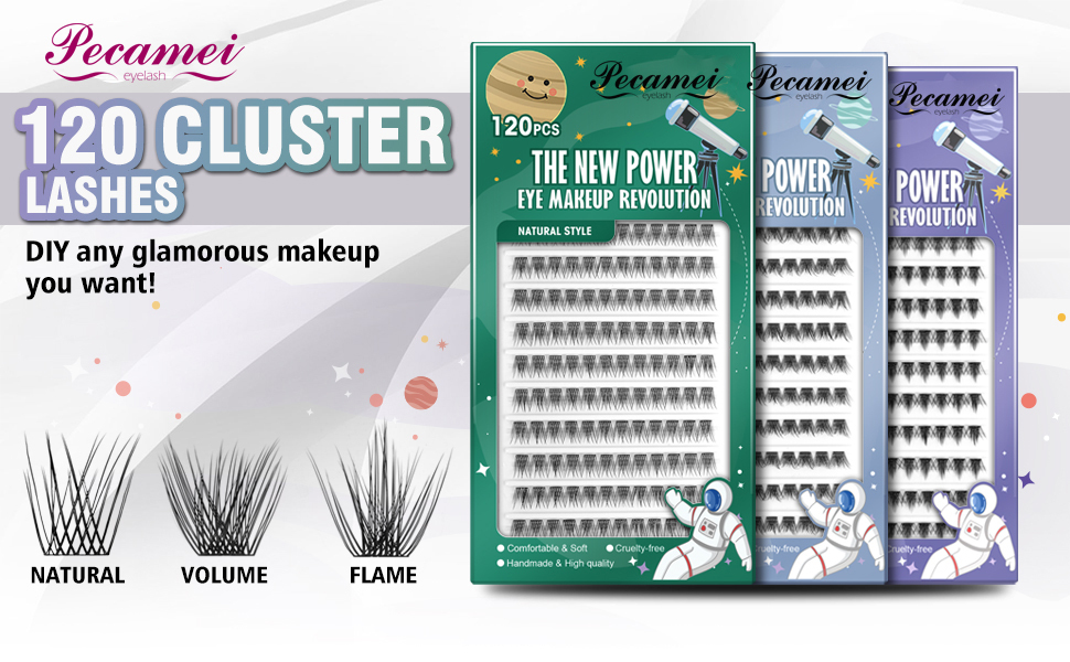 Pecamei Lash Clusters 120 Pcs Cluster Lashes Lightweight Handmade Comfortable Natural DIY Eyelash Extension DIY at Home (Natural-Mixed)  