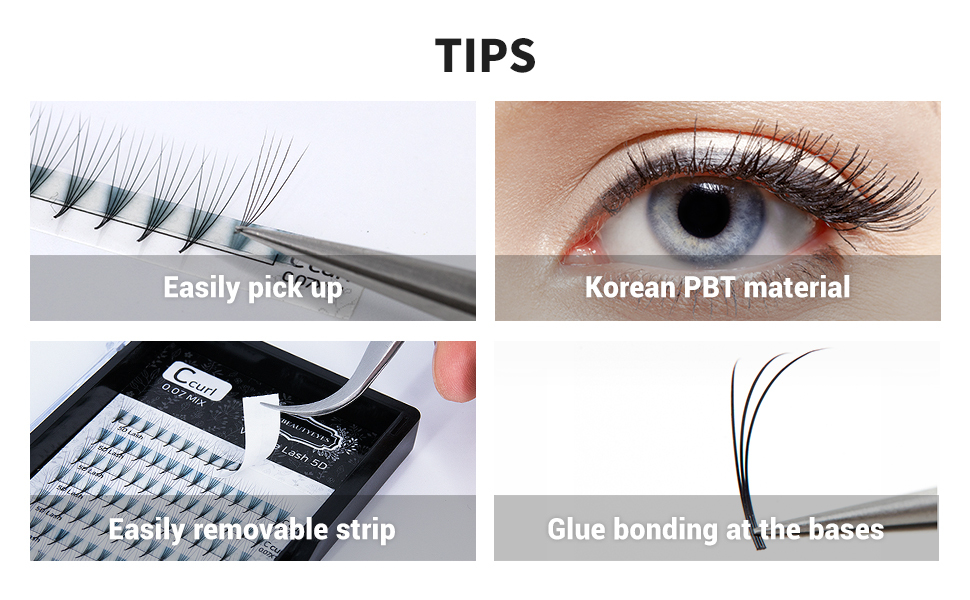 Pecamei Eyelash Extension 5D Volume Tray Lash/Pre Made 5D Fan/Russian Volume/J B C D Curl/Thickness 0.07~0.10 mm/Length 8~15 or MIX (D 0.07mm, MIX)  